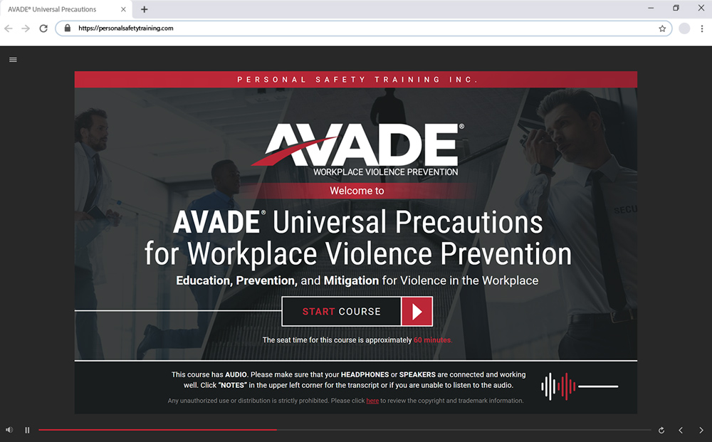 AVADE® Universal Precautions for Workplace Violence Prevention E-Learning