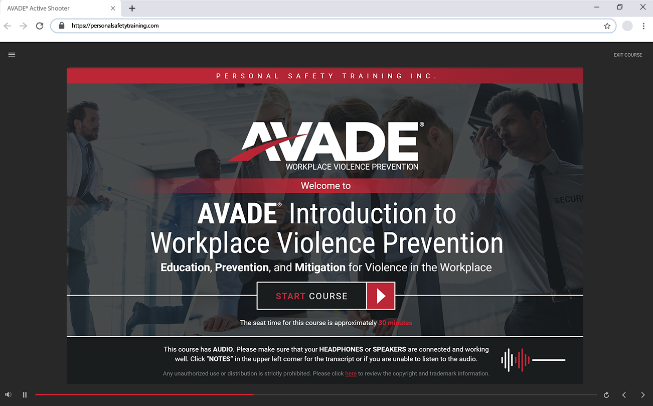 AVADE® Introduction to Workplace Violence Prevention E-Learning
